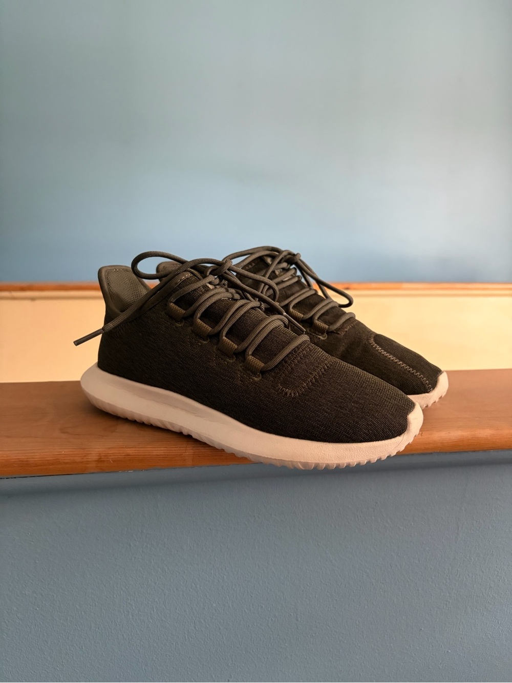 adidas Olive Green Knit Low-Top Sneakers with White Label